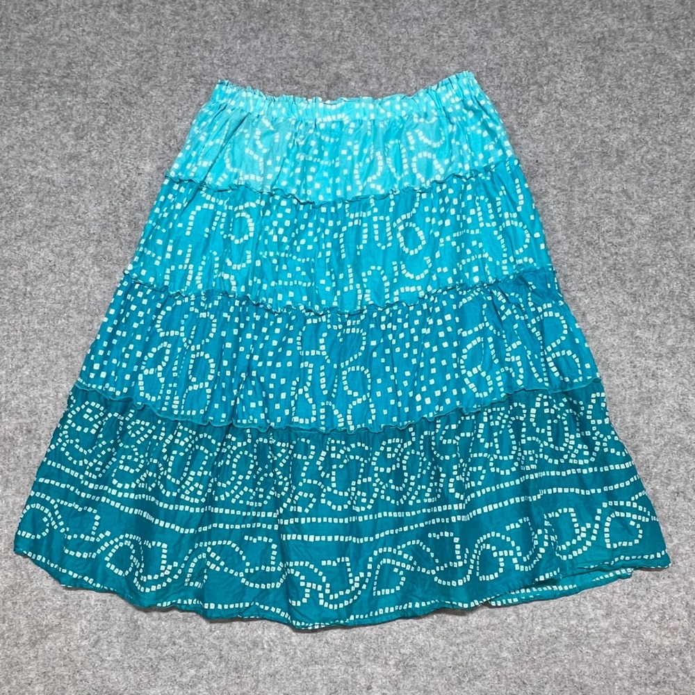 Arizona Jean Co Teal Ombre Bandhani Tiered Cotton Midi Skirt Womens XL Plus 18.5